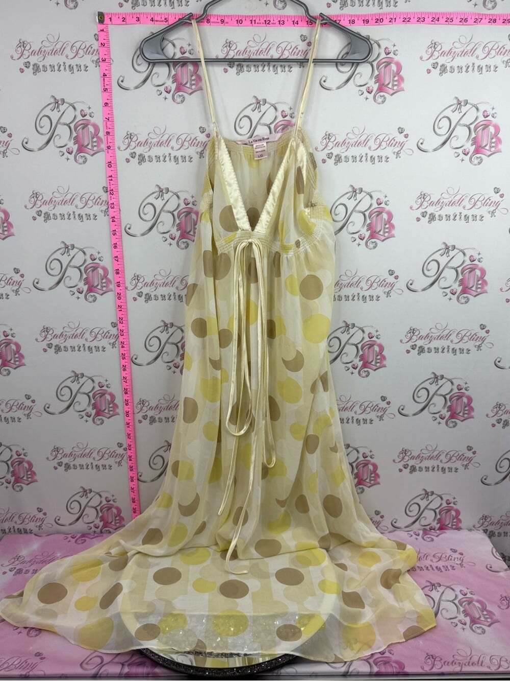 La Vie En Rose dress long vintage y2k dots Yellow and Beige Polka Dot Maxi Dress
